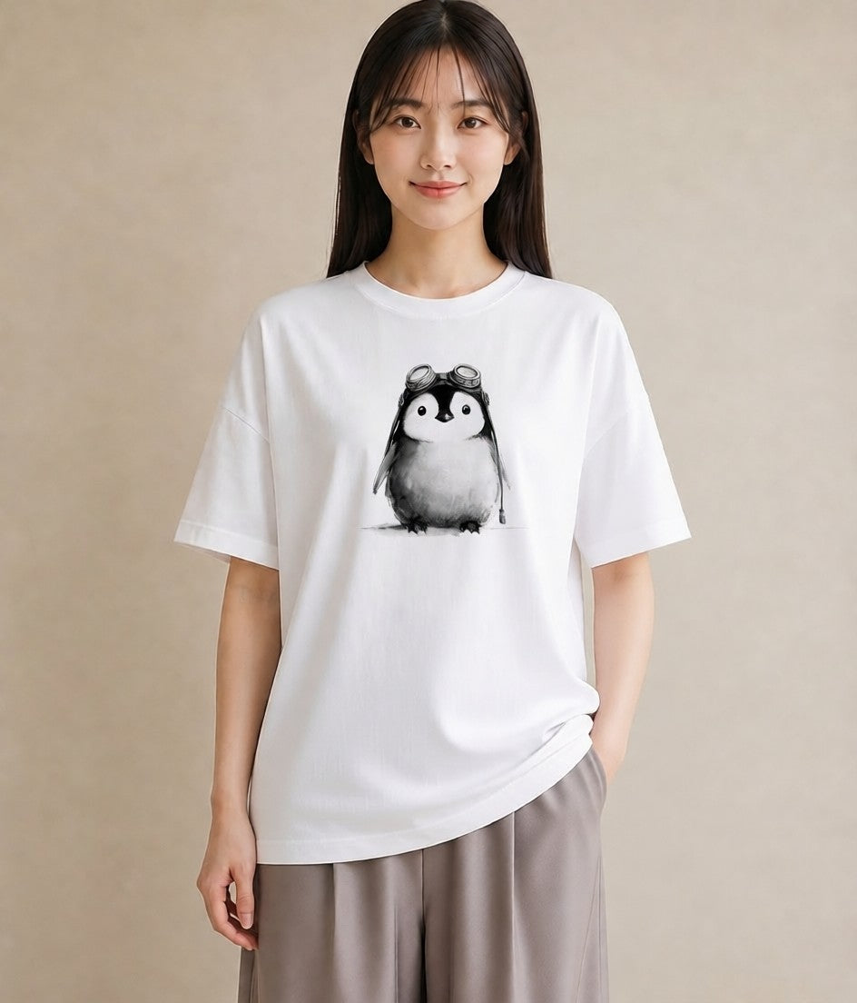 半袖Tシャツ レディース コウテイペンギン 動物 アニマル イラスト 休日コーデ 女性向けギフト 散歩 白T YMAZO