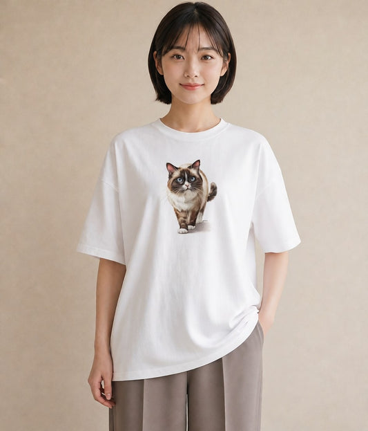 デザインTシャツ レディース サビ猫 猫 ねこ イラスト 個性的 通勤 在宅 白T YMAZO