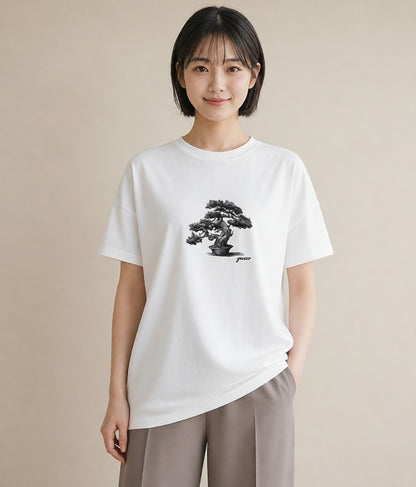 プリントTシャツ レディース 盆栽 植物 ボタニカル イラスト 個性的 女性向けギフト 散歩 白T YMAZO
