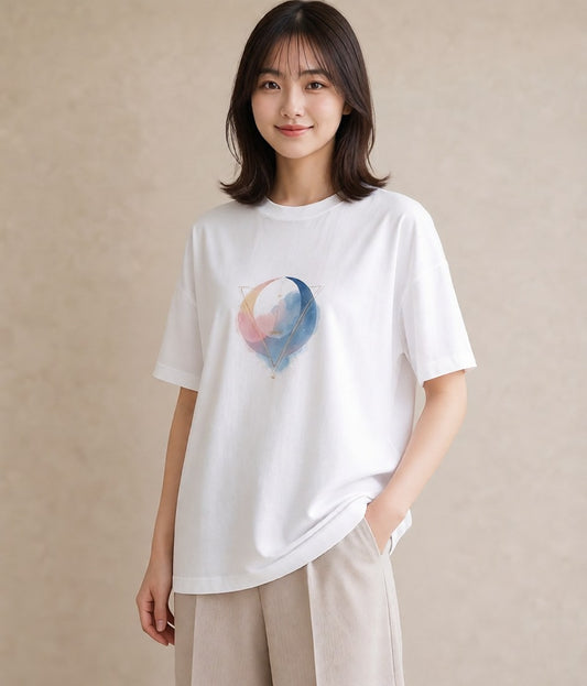 プリントTシャツ レディース 三日月 星空 宇宙 イラスト きれいめ 散歩 お出かけ 白T YMAZO