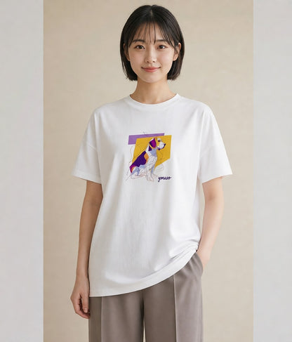 Tシャツ レディース ビーグル 犬 いぬ イラスト ガーリー お出かけ 普段着 白T YMAZO