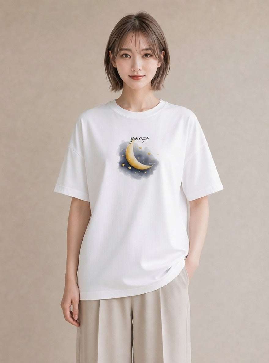 デザインTシャツ レディース 星 星空 宇宙 イラスト シンプル カジュアルコーデ 買い物 白T YMAZO