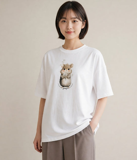 デザインTシャツ レディース ハムスター ペット 動物 イラスト 可愛い ビーチ デイリーウェア 白T YMAZO