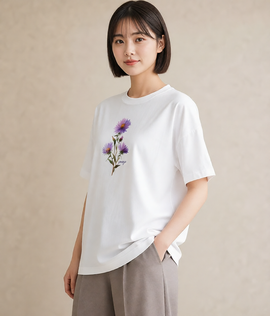 プリントTシャツ レディース スミレ 花 花柄 イラスト 水彩風 母の日 ビーチ 白T YMAZO