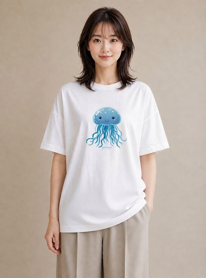 プリントTシャツ レディース くらげ クラゲ 海の生き物 海 イラスト ゆるコーデ 公園 ママ 白T YMAZO