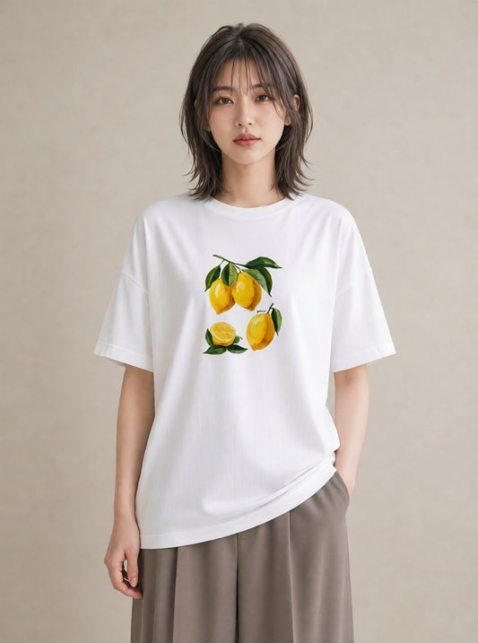 Tシャツ レディース レモン 檸檬 食べ物 フード イラスト 可愛い 帰省 ラフ 白T YMAZO