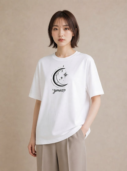 Tシャツ レディース 月と星 星空 ムーン イラスト 上品 デート 帰省 白T YMAZO