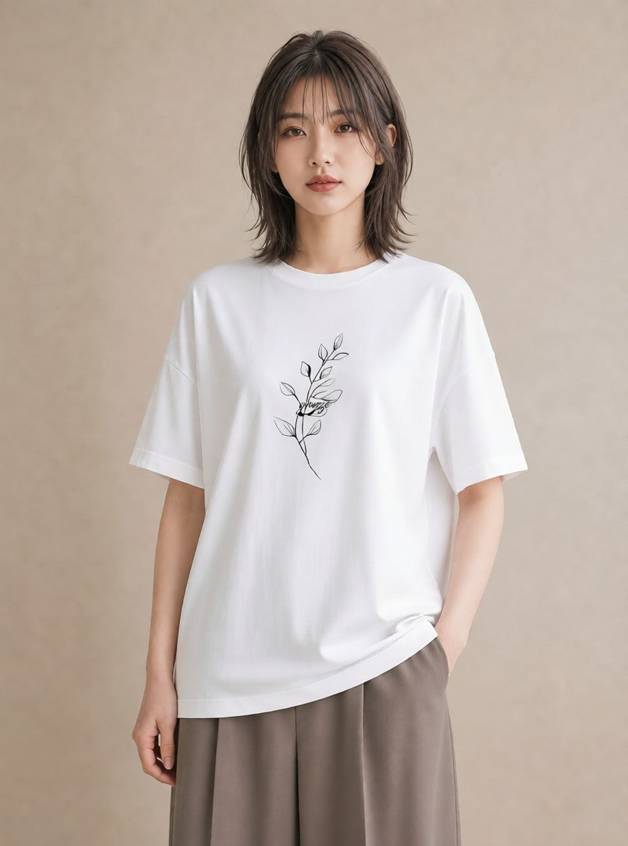 半袖Tシャツ レディース 小花 花 フラワー イラスト ポップ 週末コーデ 敬老の日 白T YMAZO