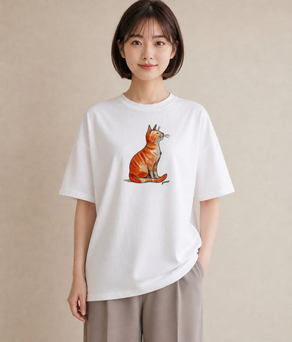 グラフィックTシャツ レディース 猫好き 猫 ねこ イラスト 韓国風 休日 ペアコーデ 白T YMAZO