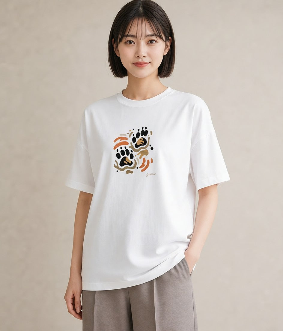 半袖Tシャツ レディース 肉球 猫 ねこ イラスト ガーリー 親子 20代 白T YMAZO