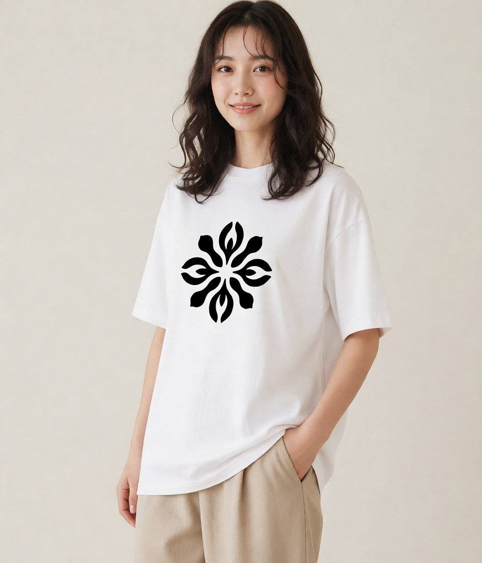 デザインTシャツ レディース 扇子 そよ風 ナチュラル アンティーク イラスト ポップ ビーチ デイリーウェア 白T YMAZO