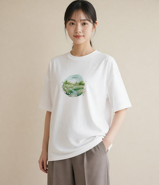 Tシャツ レディース 芝生 植物 ボタニカル イラスト 送別ギフト 通勤 白T YMAZO