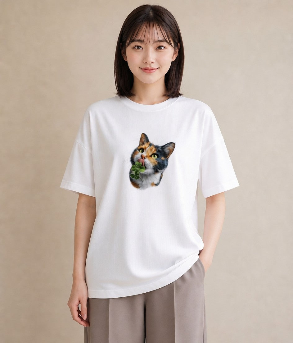 Tシャツ レディース 三毛猫 みけねこ 三毛 猫 ねこ イラスト カフェコーデ 綿100 デート 白T YMAZO