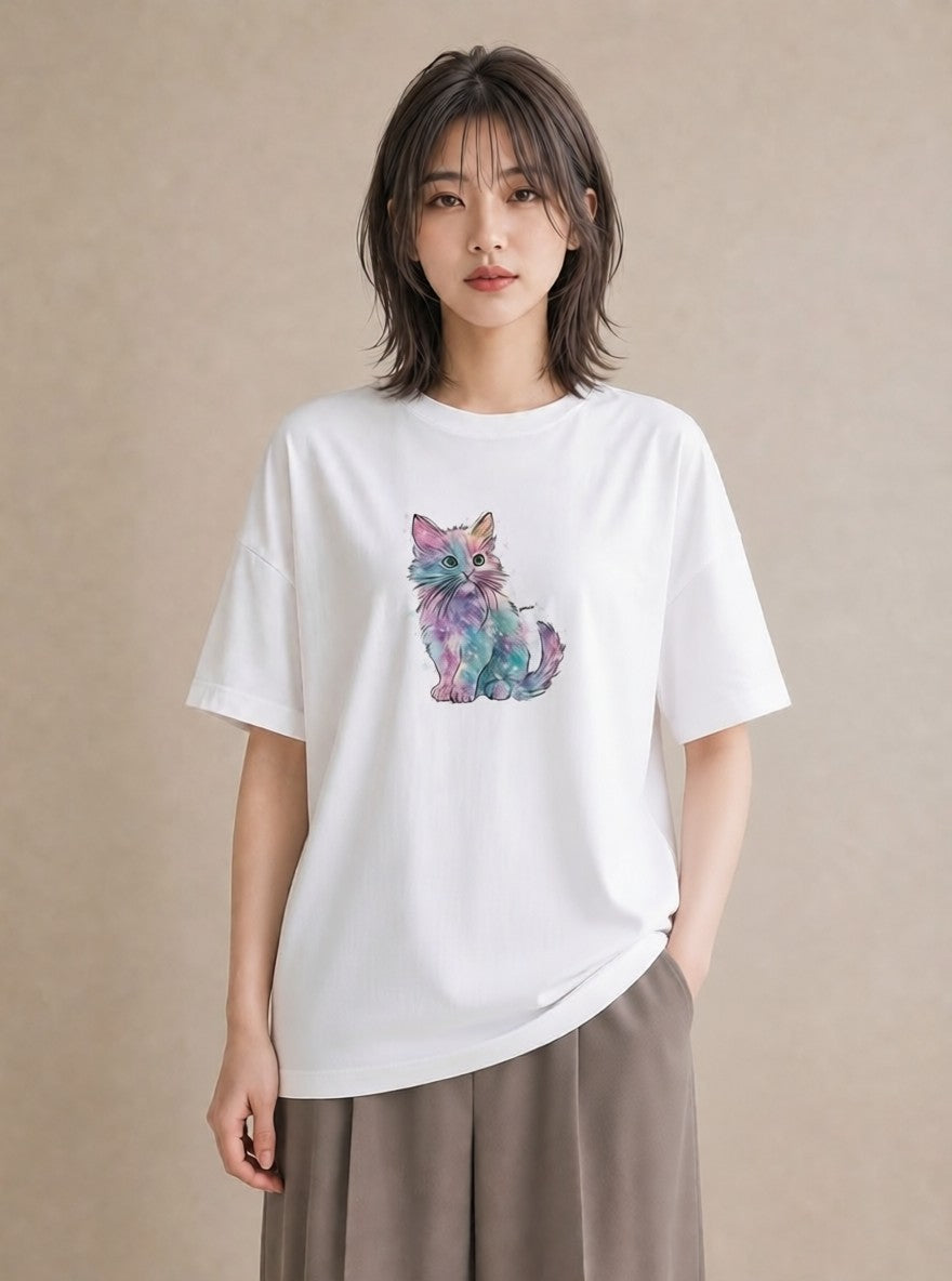 デザインTシャツ レディース ソマリ 猫 ねこ イラスト 休日コーデ 自分用 ルームウェア 白T YMAZO