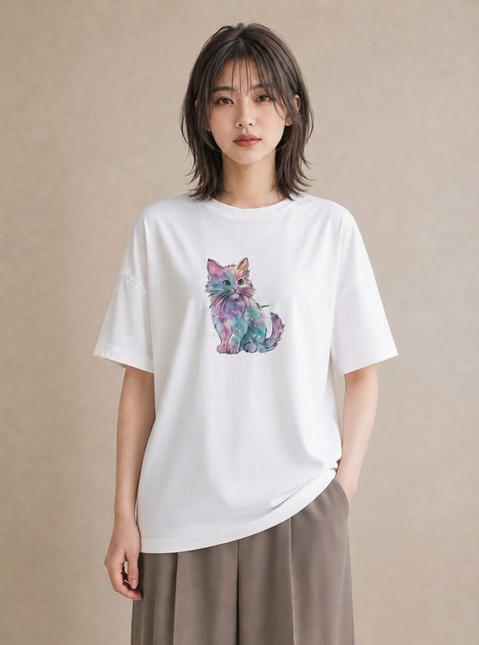 デザインTシャツ レディース ソマリ 猫 ねこ イラスト 休日コーデ 自分用 ルームウェア 白T YMAZO