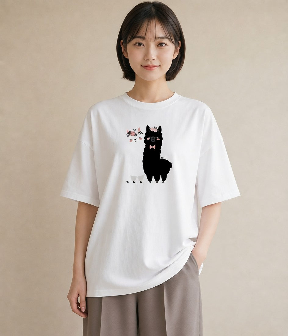 半袖Tシャツ レディース アルパカ 動物 アニマル イラスト 旅行コーデ ビーチ デイリーウェア 白T YMAZO