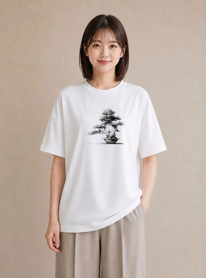 半袖Tシャツ レディース 盆栽 植物 ボタニカル イラスト ゆるかわ カジュアルコーデ 買い物 白T YMAZO
