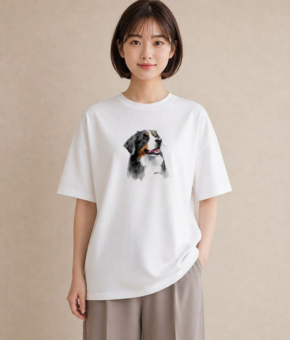 Tシャツ レディース バーニーズマウンテンドッグ 犬 いぬ イラスト ゆるコーデ ラフ レイヤード 白T YMAZO
