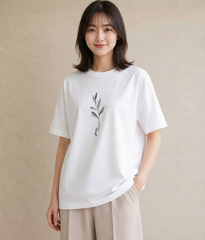 デザインTシャツ レディース 観葉植物 ボタニカル 植物 イラスト アート風 女性 旅行用 白T YMAZO