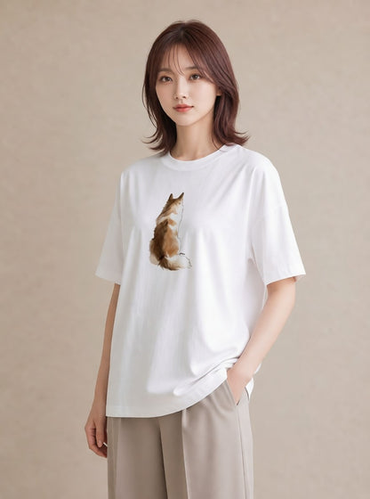 半袖Tシャツ レディース 子犬 犬 いぬ イラスト 北欧風 週末コーデ 敬老の日 白T YMAZO