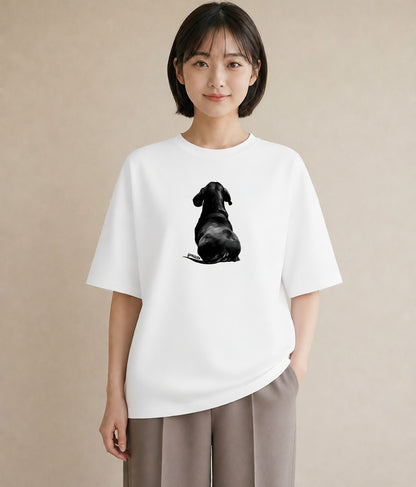 Tシャツ レディース ミニチュアダックスフンド 犬 いぬ イラスト 北欧風 カジュアルコーデ 買い物 白T YMAZO