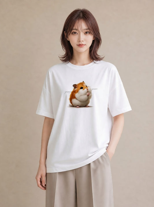 グラフィックTシャツ レディース モルモット ペット 動物 イラスト シンプル 休日 ペアコーデ 白T YMAZO
