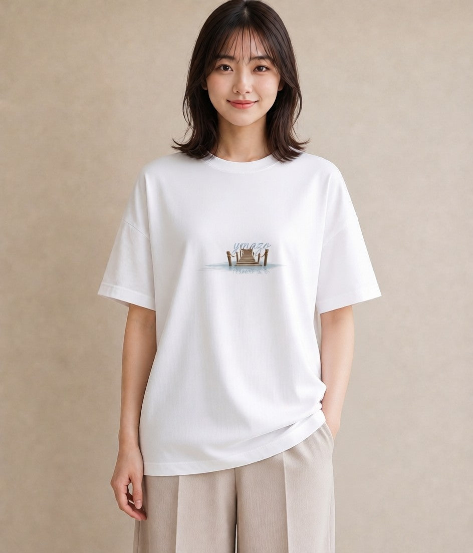 グラフィックTシャツ レディース 小川 橋 せせらぎ ナチュラル アンティーク イラスト モード カフェ服 クリスマス 白T YMAZO