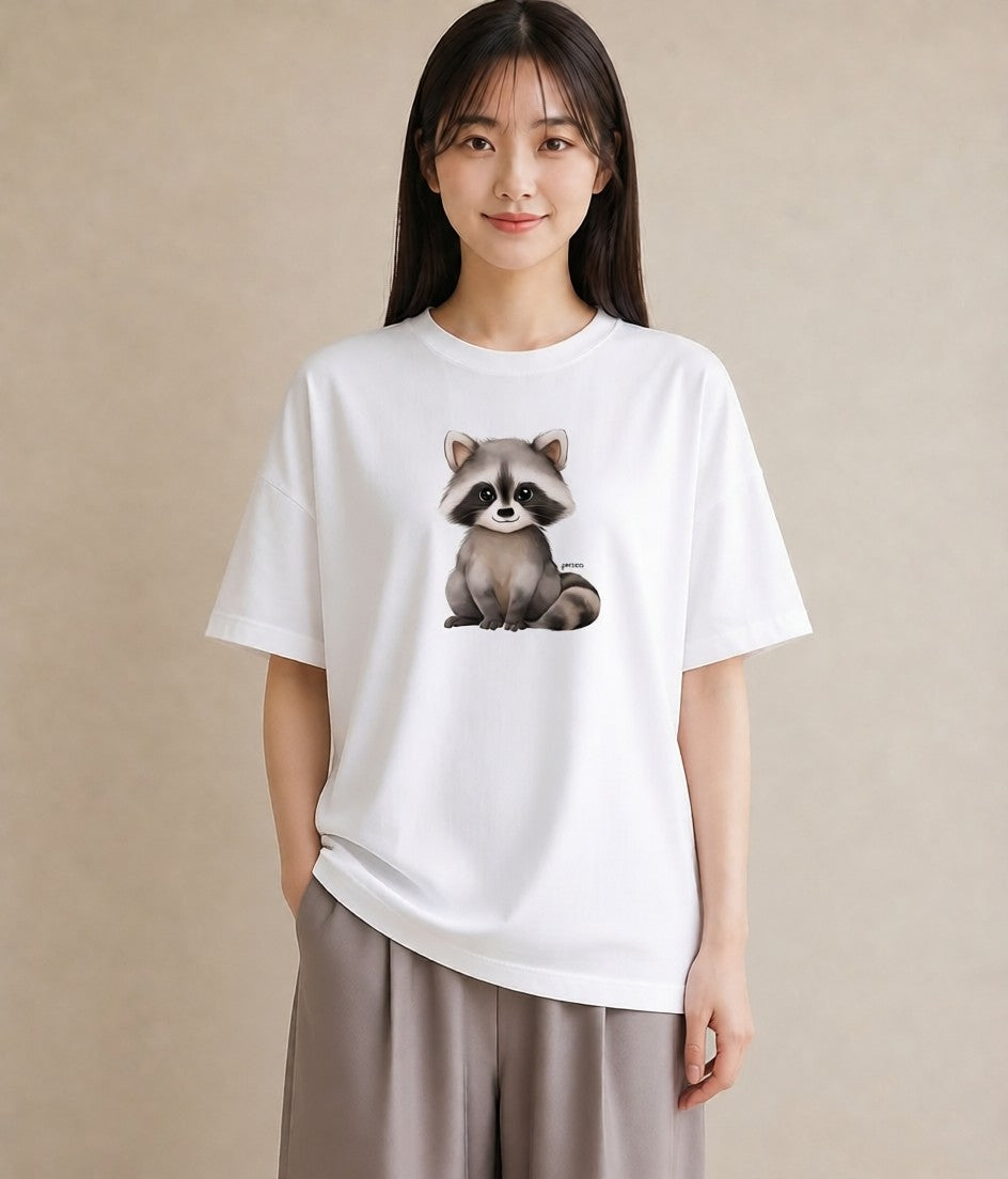 プリントTシャツ レディース レッサーパンダ 動物 アニマル イラスト 水彩風 買い物 夏コーデ 白T YMAZO