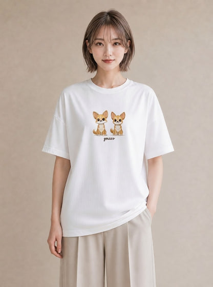 デザインTシャツ レディース チワワ 犬 いぬ イラスト ナチュラル 社会人 女性 白T YMAZO