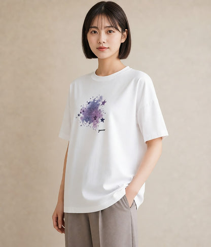 デザインTシャツ レディース 射手座 星空 宇宙 イラスト レトロ 友達ギフト 部屋着 白T YMAZO