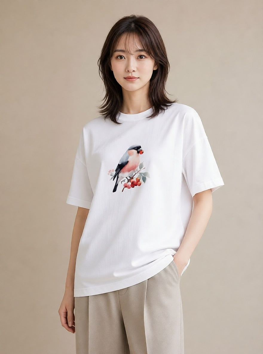 プリントTシャツ レディース シマエナガ しまえなが 動物 アニマル イラスト ミニマル デート 帰省 白T YMAZO
