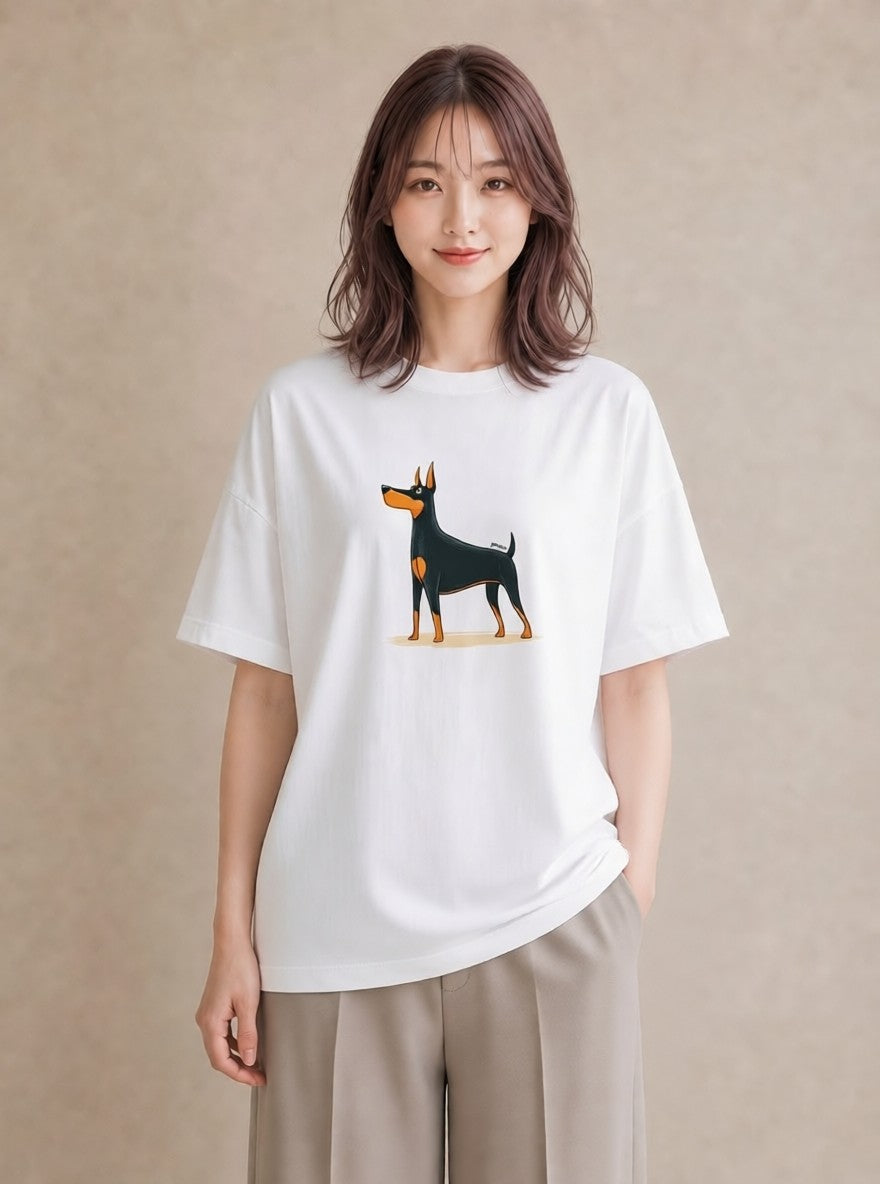 グラフィックTシャツ レディース ロングコートチワワ 犬 いぬ イラスト こなれ感 在宅 公園 白T YMAZO
