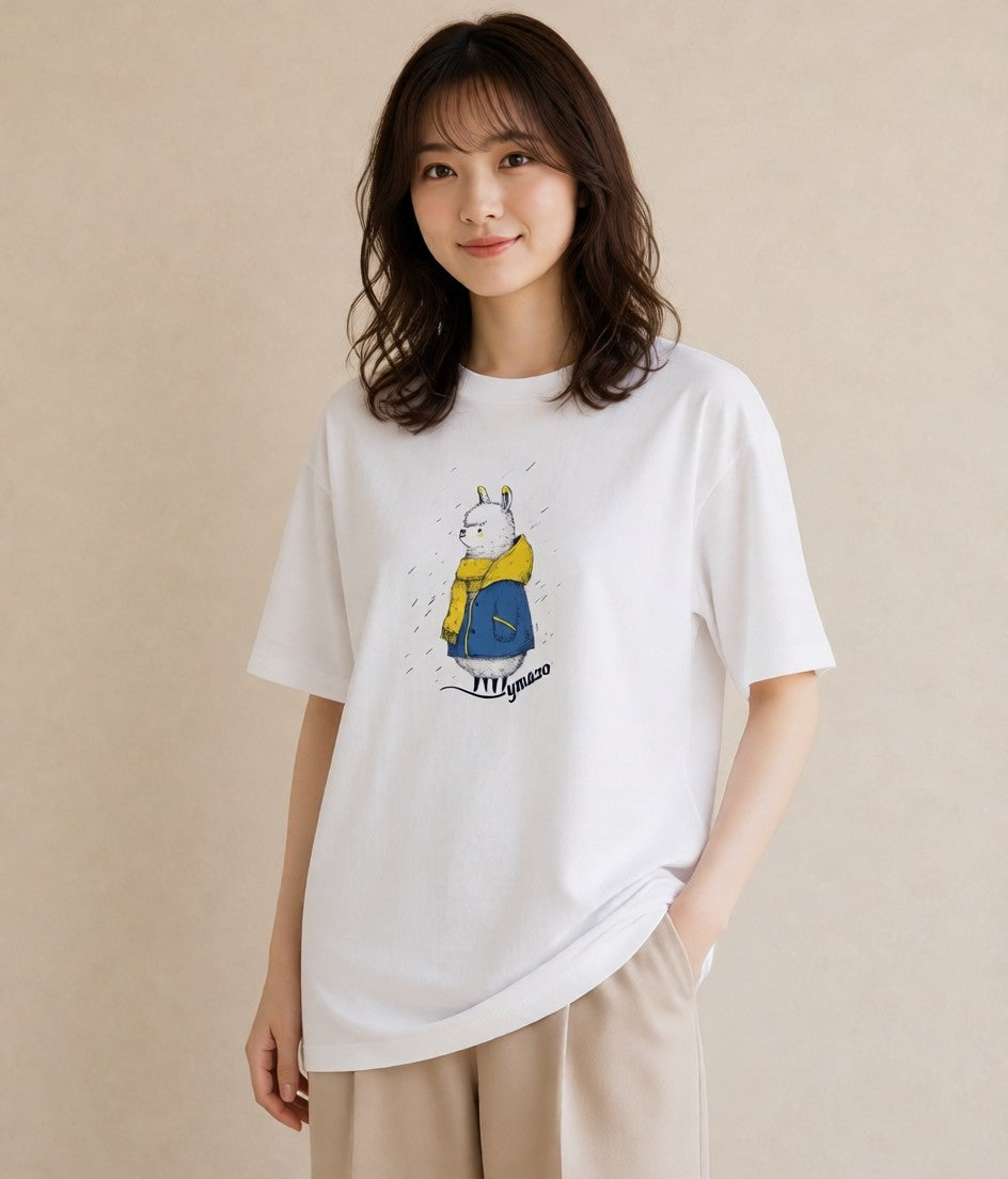 グラフィックTシャツ レディース アルパカ 動物 アニマル イラスト 部屋着 女性向けギフト 白T YMAZO