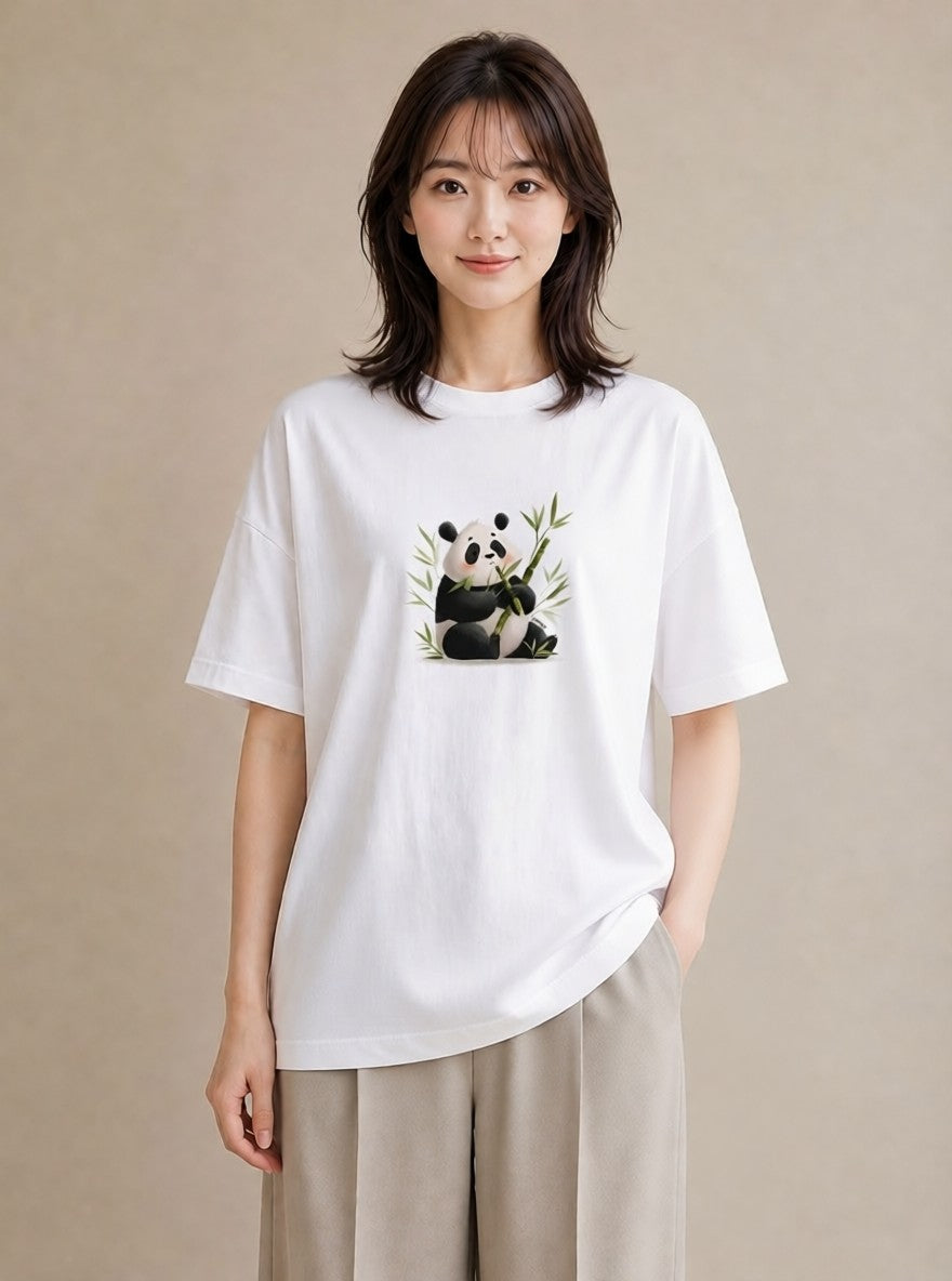 デザインTシャツ レディース パンダ 動物 アニマル イラスト 抜け感 敬老の日 ホワイトデー 白T YMAZO