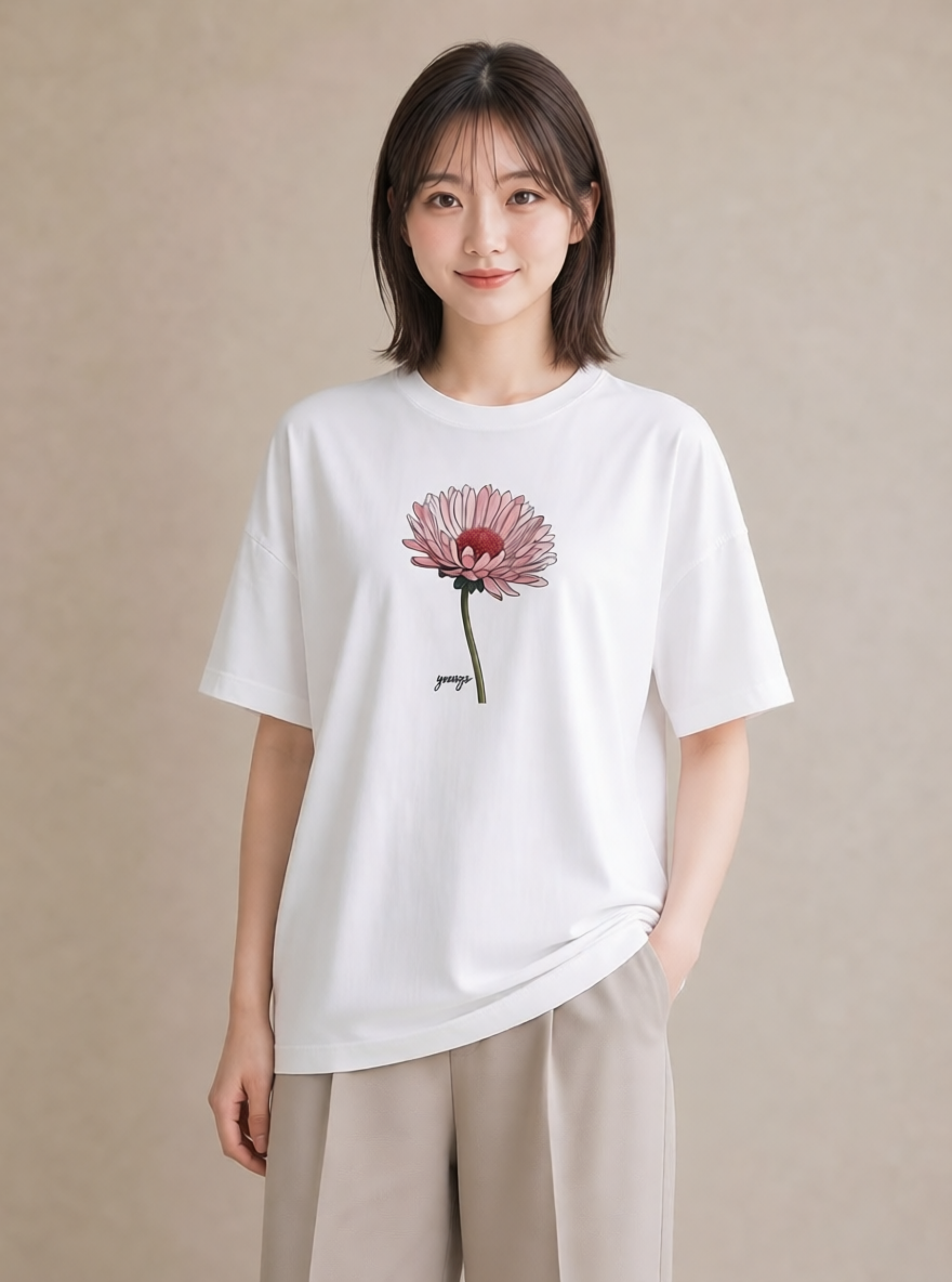 デザインTシャツ レディース たんぽぽ 花 花柄 イラスト 抜け感 ママ カフェ服 白T