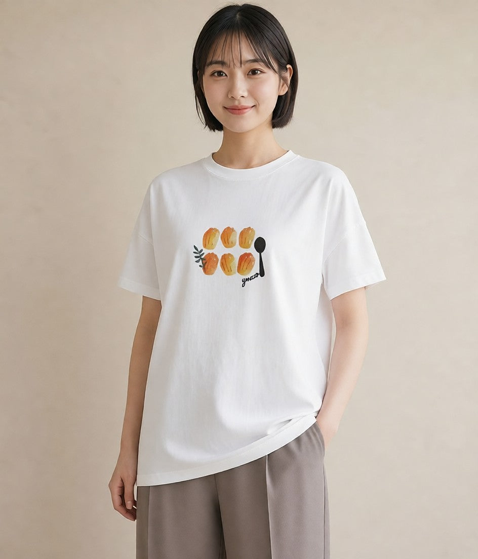 Tシャツ レディース プリン 食べ物 フード イラスト ボタニカル 旅行用 海 白T YMAZO