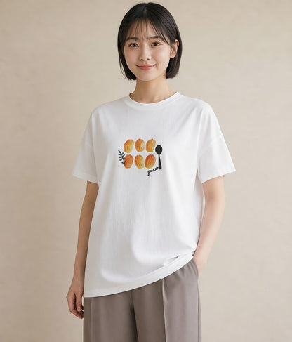 Tシャツ レディース プリン 食べ物 フード イラスト ボタニカル 旅行用 海 白T YMAZO