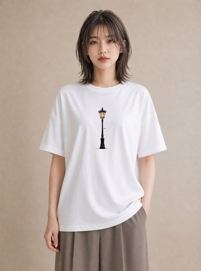 半袖Tシャツ レディース 街灯 夜霧 夜 ナチュラル アンティーク イラスト 通勤 在宅 白T YMAZO