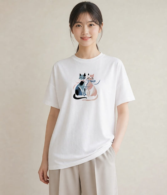 Tシャツ レディース シャム柄 猫 ねこ イラスト レトロ 女子会 お揃い 白T YMAZO