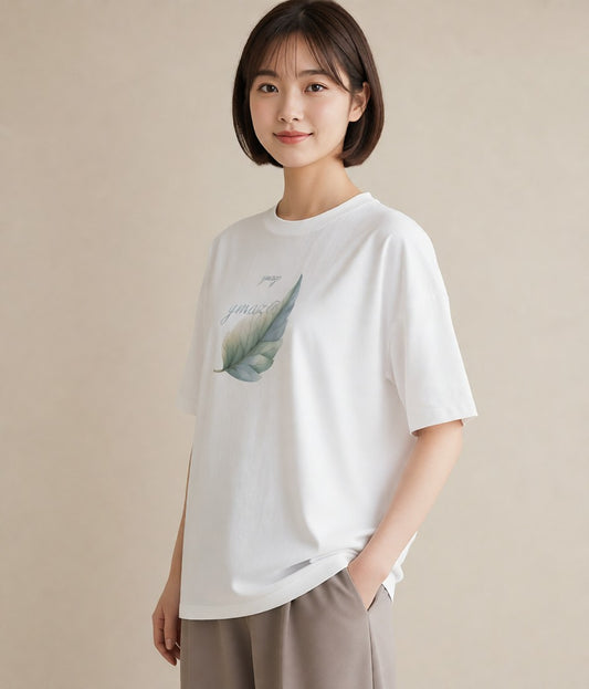 デザインTシャツ レディース ユーカリ 植物 ボタニカル イラスト モード 買い物 夏コーデ 白T YMAZO