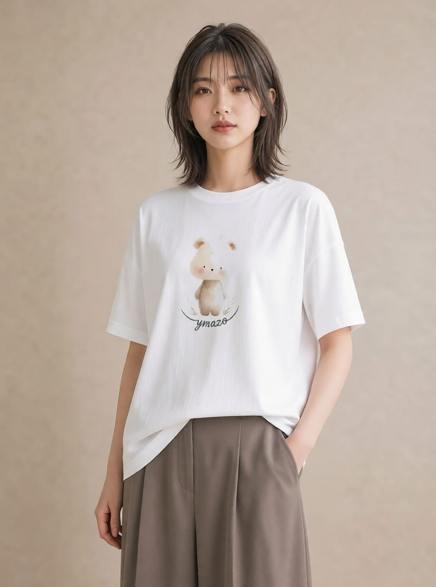 グラフィックTシャツ レディース くま クマ ベア 動物 アニマル イラスト ラフカジュアル お出かけ 普段着 白T YMAZO