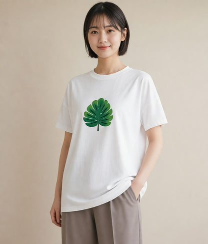 グラフィックTシャツ レディース モンステラ 植物 ボタニカル イラスト シンプル 誕生日プレゼント 綿100 白T YMAZO