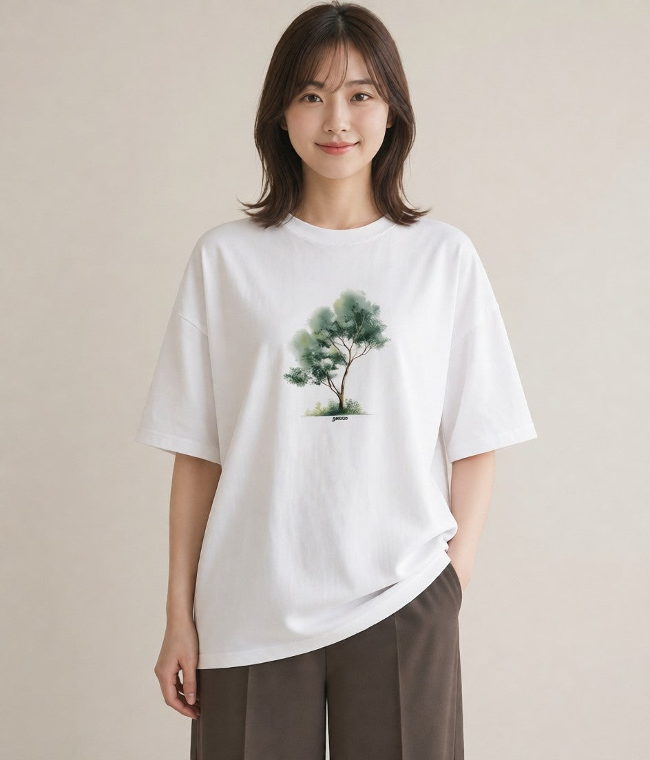 半袖Tシャツ レディース 雨上がりの小道 雨上がり 小道 ナチュラル アンティーク イラスト ゆるコーデ 通学 誕生日プレゼント 白T YMAZO