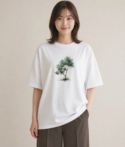 半袖Tシャツ レディース 雨上がりの小道 雨上がり 小道 ナチュラル アンティーク イラスト ゆるコーデ 通学 誕生日プレゼント 白T YMAZO