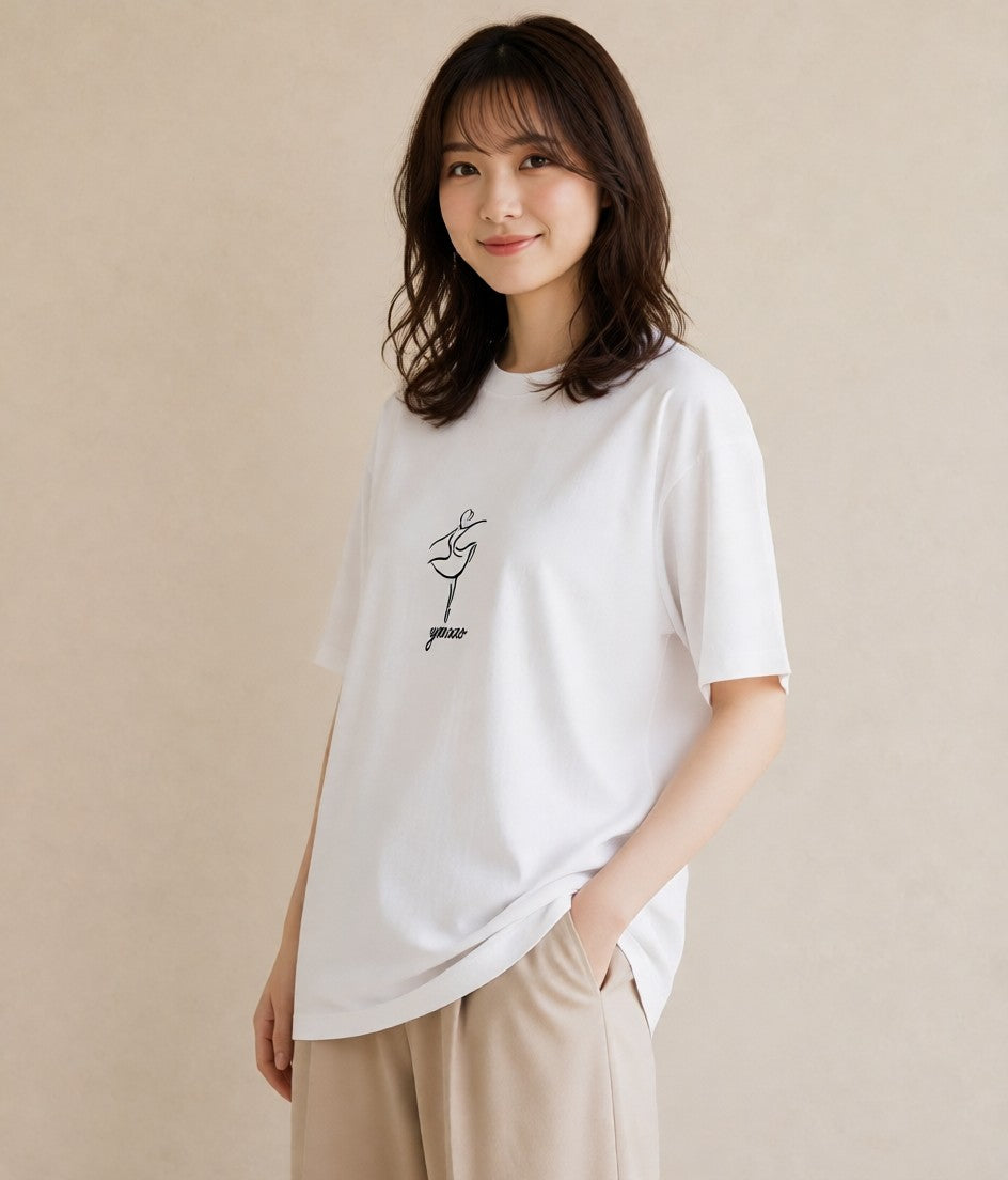 グラフィックTシャツ レディース バレエシューズ バレエ トウシューズ ナチュラル アンティーク イラスト ニュアンス 送別ギフト 通勤 白T YMAZO