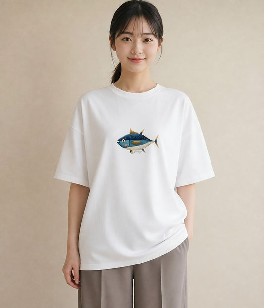 プリントTシャツ レディース メダカ ペット 動物 イラスト 上品 親子 20代 白T YMAZO
