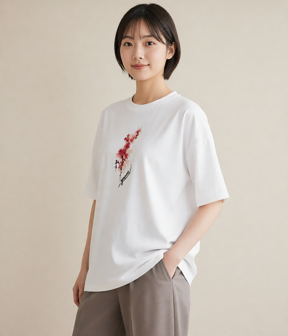デザインTシャツ レディース 梅 花 花柄 イラスト ナチュラル ビーチ デイリーウェア 白T YMAZO