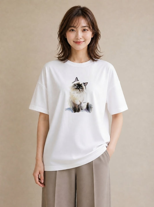プリントTシャツ レディース スコティッシュフォールド 猫 ねこ イラスト ニュアンス クリスマス 旅行 白T YMAZO