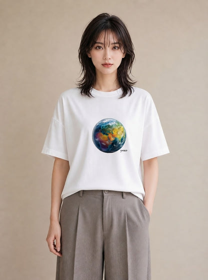 Tシャツ レディース 地球 星空 宇宙 イラスト ユニーク 週末コーデ 敬老の日 白T YMAZO