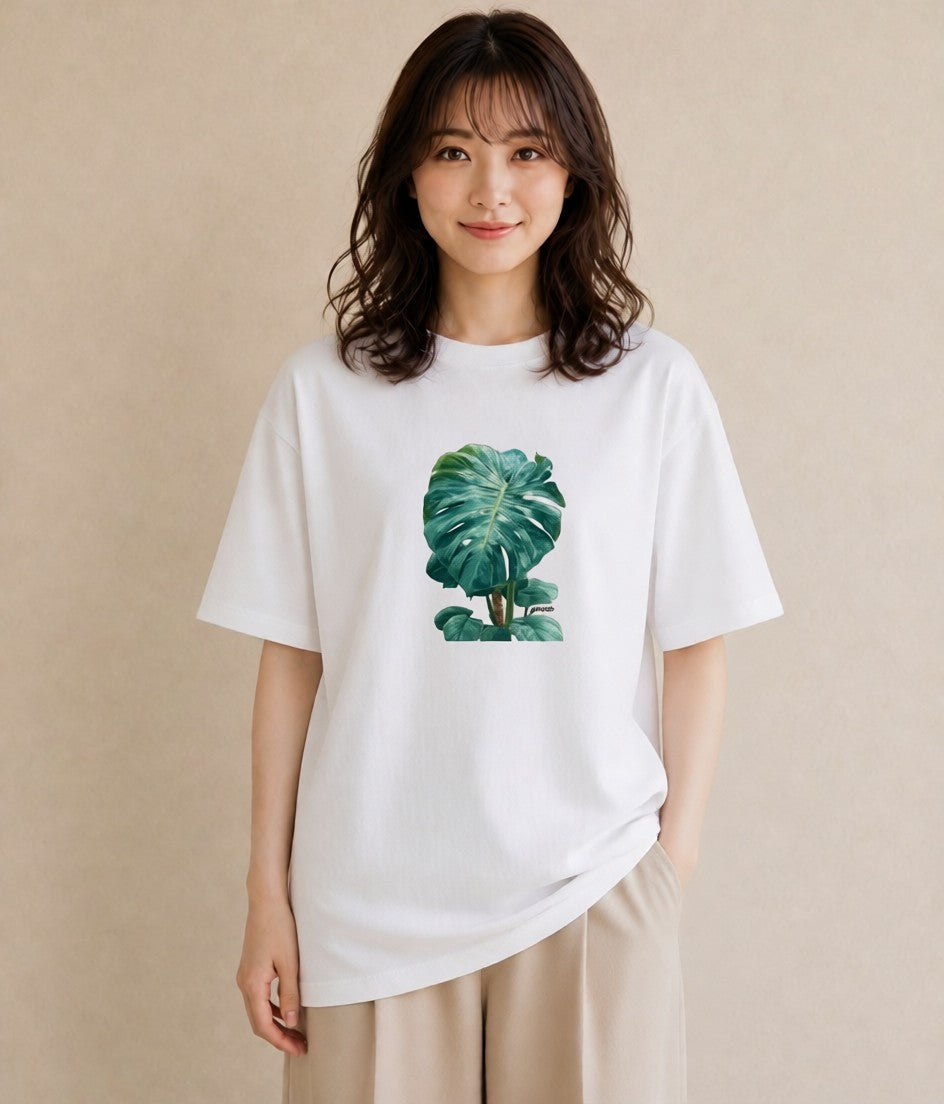 グラフィックTシャツ レディース モンステラ 植物 ボタニカル イラスト モード 送別ギフト 通勤 白T YMAZO